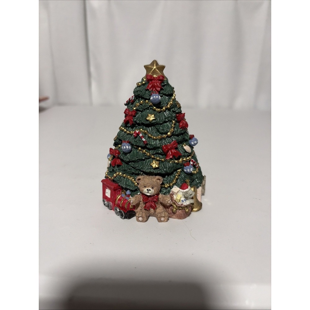 Vintage 4.75in Hinged Open Up Christmas Tree Figurine Santa Toys Multicolor